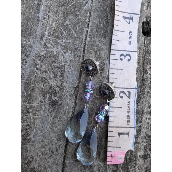 Vintage Sterling Amethyst Purple Swarovski Crystal Earrings, Purple Earrings - Picture 5 of 10